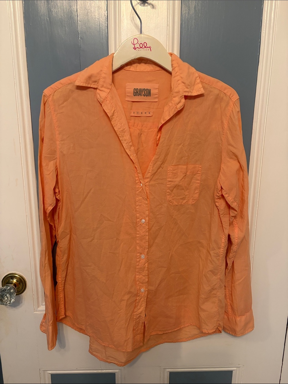 Grayson The Hero Button-Up Tissue-Cotton Button Down Shirt in Cantaloupe - Picture 4 of 9